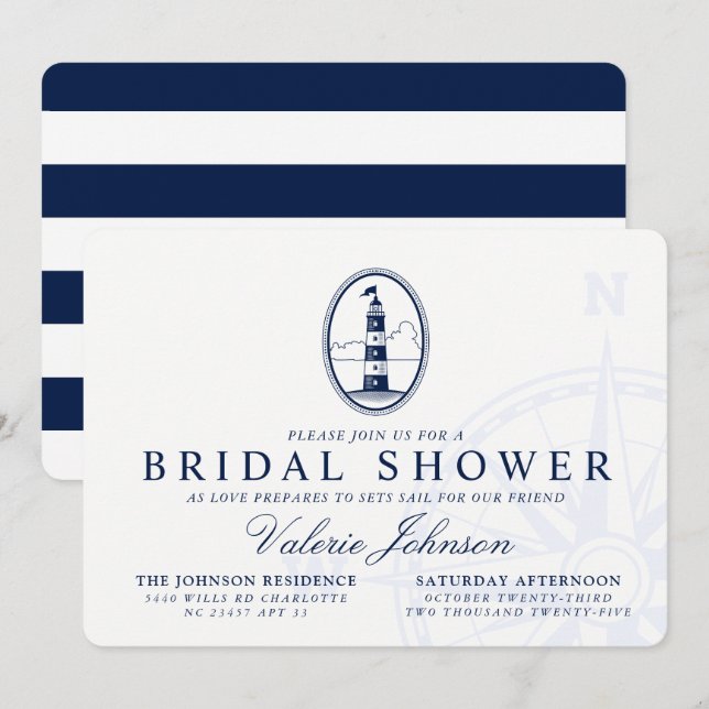 Invitación Faro de playa | Ducha Náutica Temática De Novias (Anverso / Reverso)