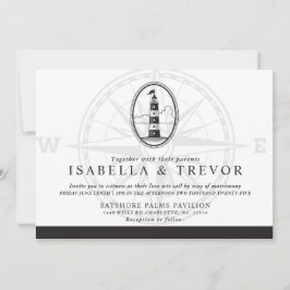 Invitación Faro de playa en blanco y negro | BODA