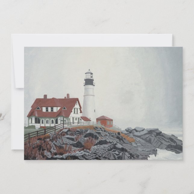 Invitación Faro de Portland Head en la niebla (Anverso)