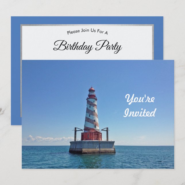 Invitación Faro del faro del atolón blanco de Michigan (Anverso / Reverso)