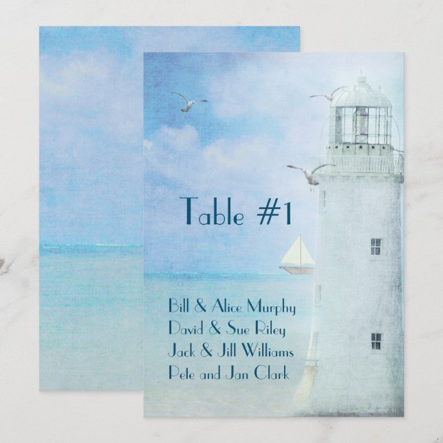 Invitación faro número de tabla boda (Anverso / Reverso)
