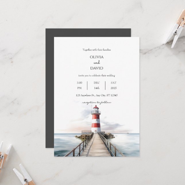 Invitación Faro Pier Boda Náutico Scenerable Oceánico (Anverso/Reverso In Situ)
