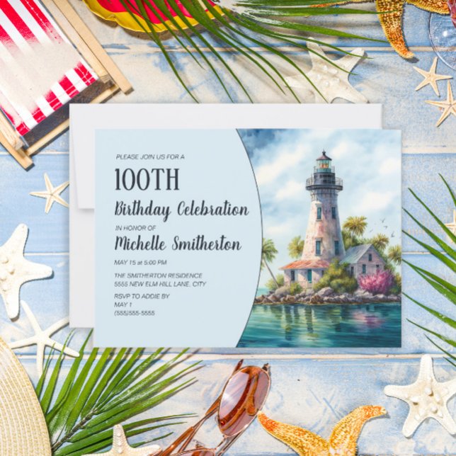 Invitación Faro Playa Tropical Océano Palmeras 100º  (Subido por el creador)