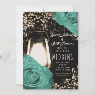 Invitación Faro Rústico de Resplandor Rosas Verde Menta Boda