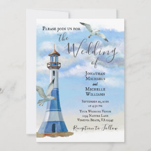 Invitación Faro y gaviotas todo en una boda playera
