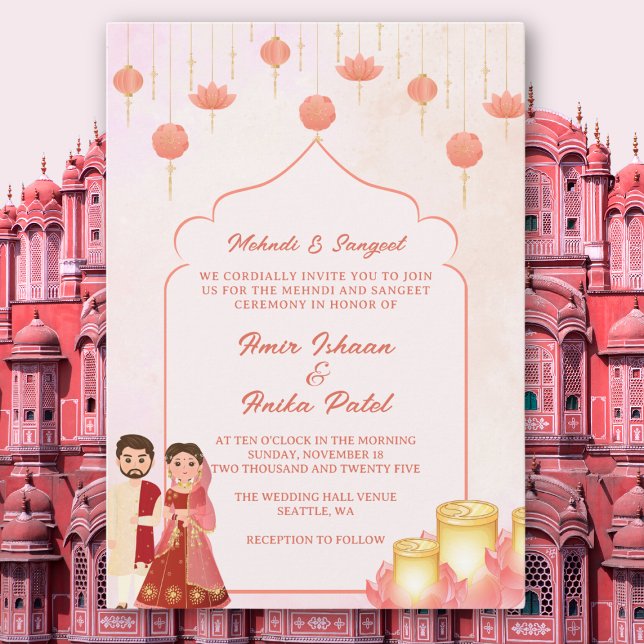 Invitación Faroles de Loto Mehndi Sangeet Boda Hindú (Subido por el creador)