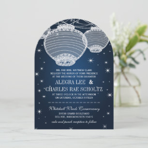 Invitación Faroles de papel azul de la marina bajo las estrel
