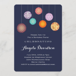 Invitación Faroles de papel brillantes Aniversario Azul Media