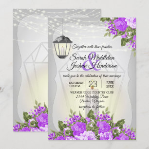 Invitación Faroles plateados y Boda de flores púrpura