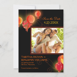 Invitación Farolillos de Papel Rojo Fotografía de Boda Save t