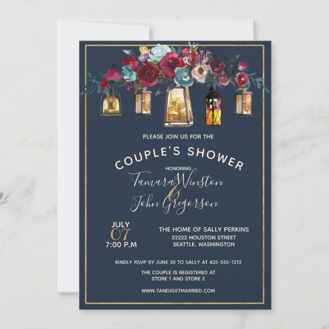 Invitación Farolitos rusos: la ducha de la pareja de la Marin (Anverso)