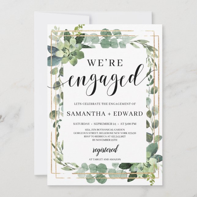 Invitación Fascinante compromiso de boho succulento verde (Anverso)