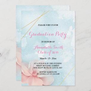 Invitación Fase de graduación del marco dorado de color rosa