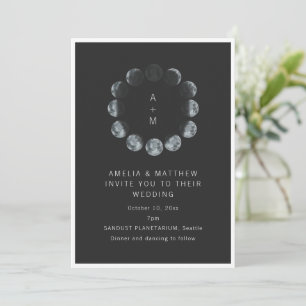Invitación Fase Lunar Celestial Bodas Noche Negra Cielo