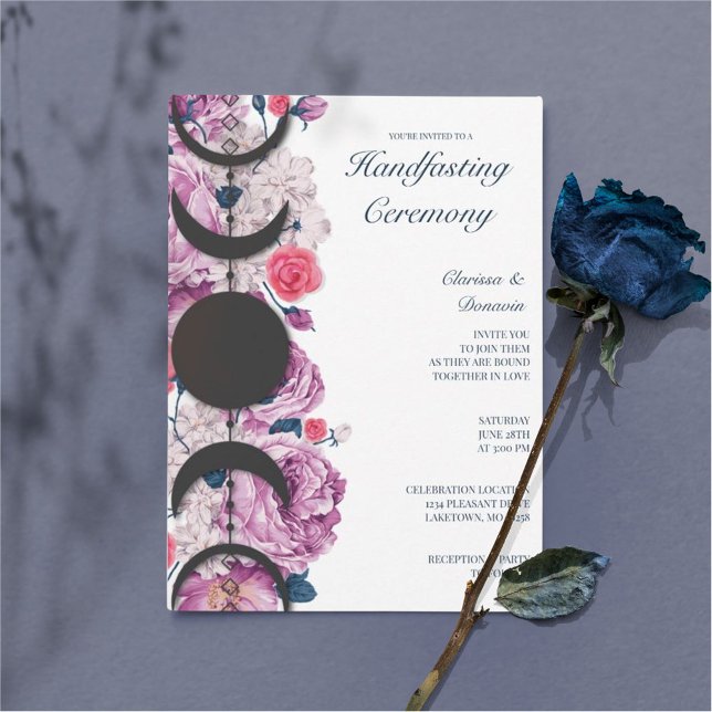 Invitación Fase Moon Floral Rosa Wiccan Handfasting (Subido por el creador)