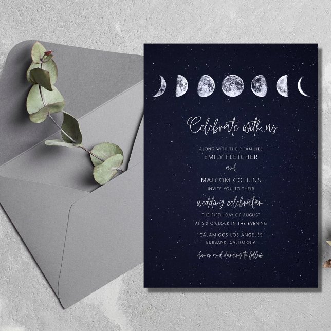 Invitación Fases celestes de Starry Sky Moon celebran Boda (Subido por el creador)