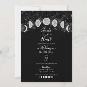 Invitación Fases de la Luna en Blanco y Negro Bajo las Estrel