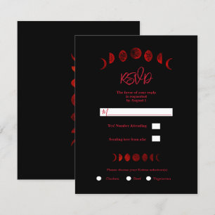 Invitación Fases de la Luna Negra Rojo Oscuro Gothic RSVP de 