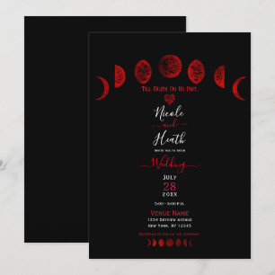 Invitación Fases de luna góticas de boda en rojo oscuro y neg