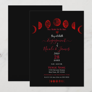 Invitación Fases de Luna Negra Rojo Oscuro Fiesta de Compromi