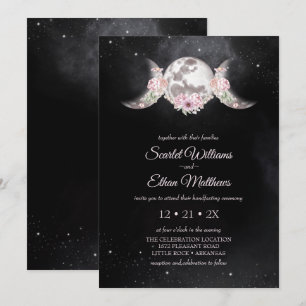 Invitación Fases De Moon Floral Rosa Mismática Wicca Handfast