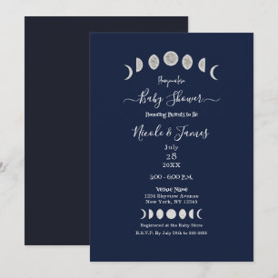 Invitación Fases Lunares Astrología Celeste Baby Shower Azul