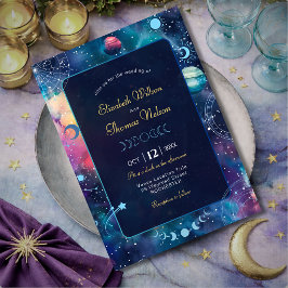 Invitación Fases lunares celestes de boda galáctica moderna