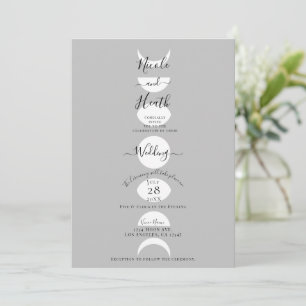 Invitación Fases Lunares Ciclos Gris Plata y Blanco Boda