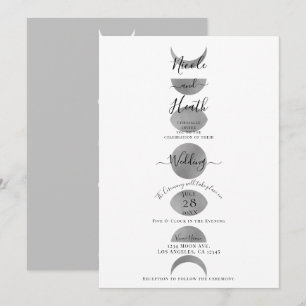 Invitación Fases Lunares Ciclos Gris Plata y Blanco Boda