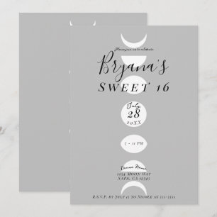 Invitación Fases Lunares Ciclos Gris y Blanco Dulces 16