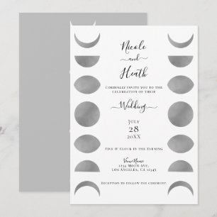Invitación Fases Lunares Ciclos Plata Gris y Blanco Boda  