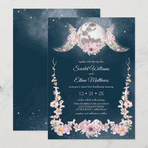 Invitación Fases nocturnas de la Luna de cielo rosa y azul de