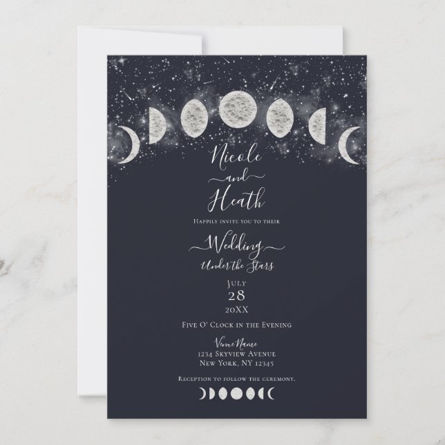 Invitación Fases oscuras de la luna azul bajo el Boda de las  (Anverso)