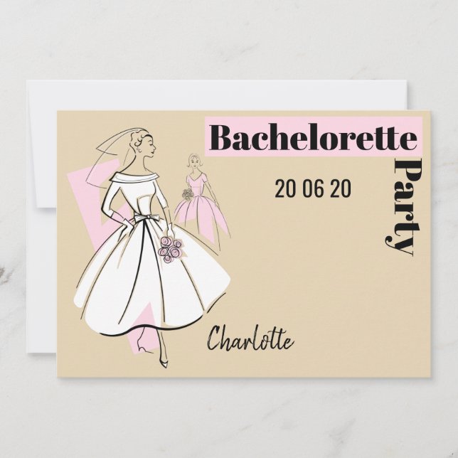 Invitación Fashion Bride Neutral Bachelorette horizontal (Anverso)