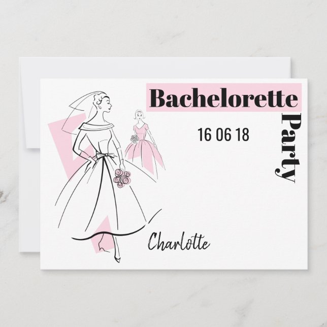 Invitación Fashion Bride Pink Bachelorette Party horizontal (Anverso)