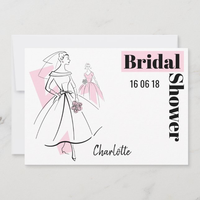 Invitación Fashion Bride Pink Group Bridal Shower horizontal (Anverso)