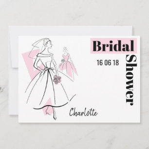 Invitación Fashion Bride Pink Group Bridal Shower horizontal