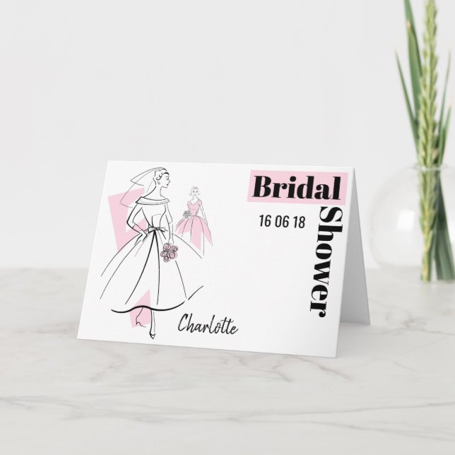 Invitación Fashion Bride Pink Group Bridal Shower horizontal (Anverso)