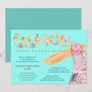 Invitación Fashion Show Event Arty Typography Verde azulado