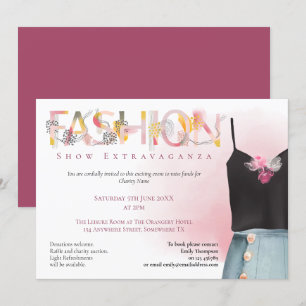 Invitación Fashion Show Event Tipografía del arte Raspberry P