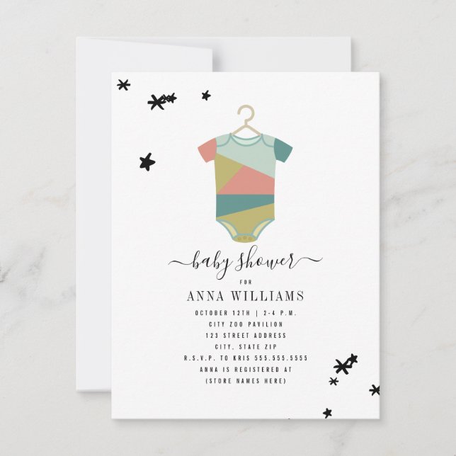 Invitación Fashion Unisex Bodysuit Baby Shower (Anverso)