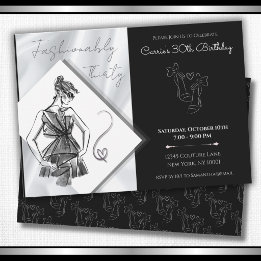 Invitación Fashionably Thirty Cumpleaños 30 Negro Plateado