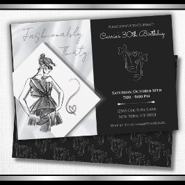 Invitación Fashionably Thirty Cumpleaños 30 Negro Plateado