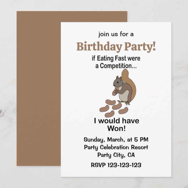 Invitación Fast Eating Squirrel Funny Birthday Party (Anverso / Reverso)