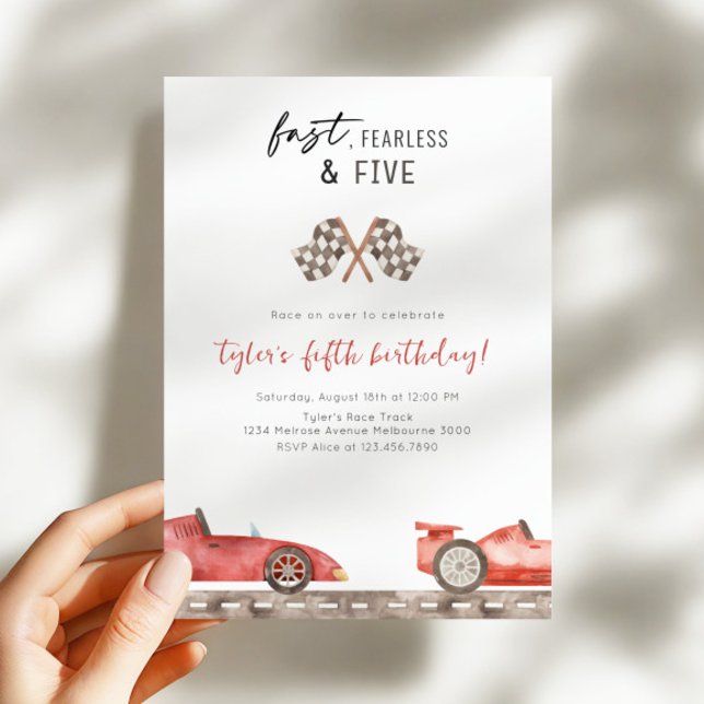 Invitación Fast Fearless & Five Racing Car 5th Birthday Party (Subido por el creador)
