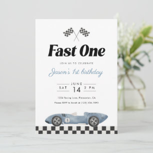 Invitación Fast One 1er Cumpleaños Acuarela Coche de Carreras