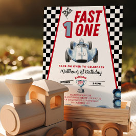 Invitación Fast One 1st birthday Boy Racing Car Invitation