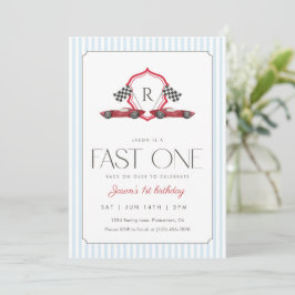 Invitación Fast One 1st Birthday Vintage Racing Car Crest 