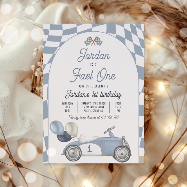 Invitación Fast One Birday Party Blue Race Car 1er cumpleaños (Subido por el creador)
