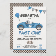 Fast One Birday Party Blue Race Car 1er cumpleaños